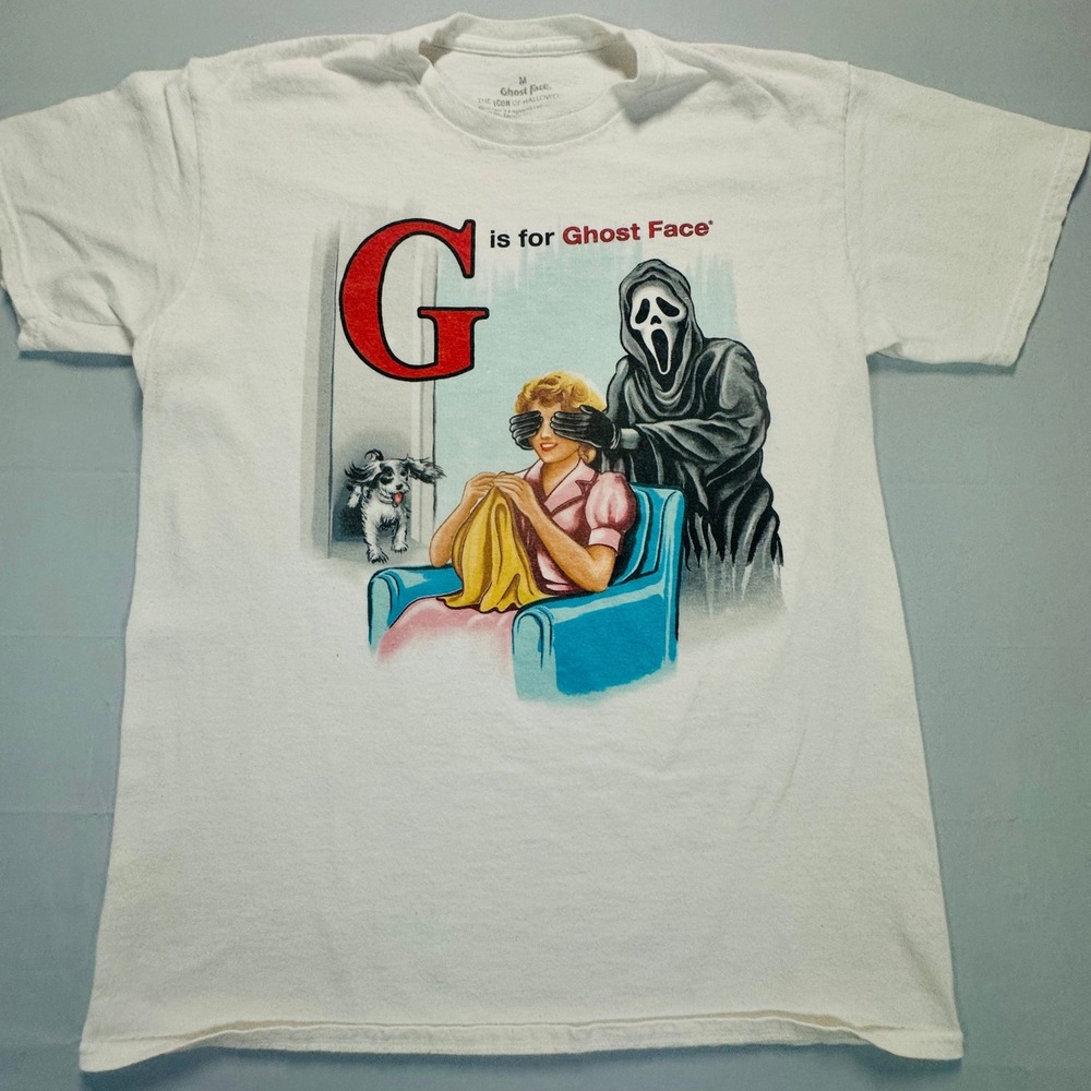 Ghost Face Scream T Shirt White G is for Ghost Face Horror Movie Mens Medium